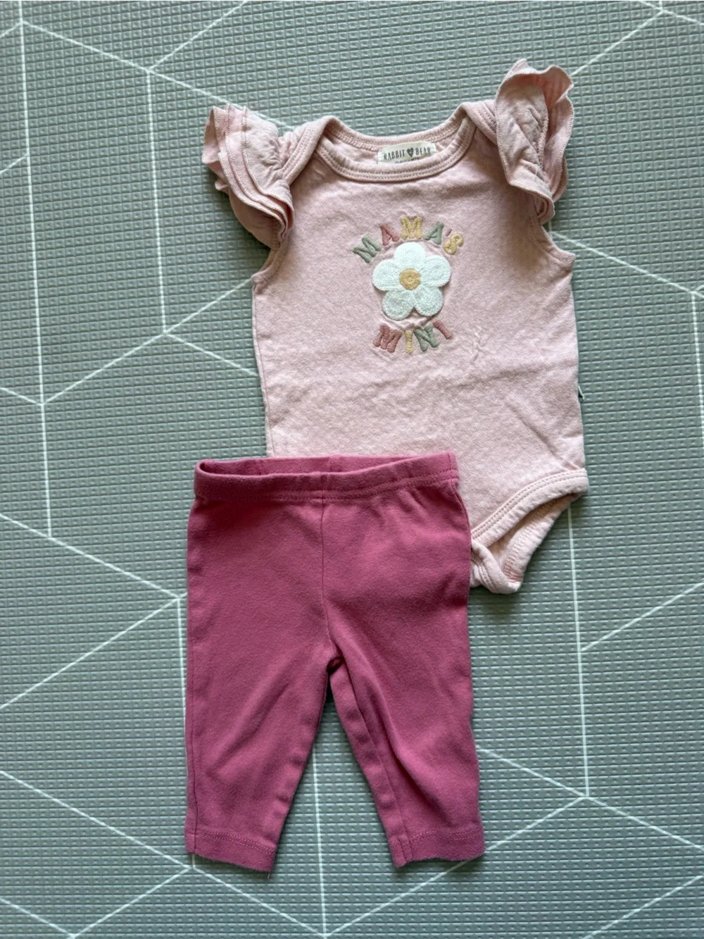 Rabbit + bear|Baby girl set,blush Pink Bodysuit MAMAS MINI,& leggings•••boho